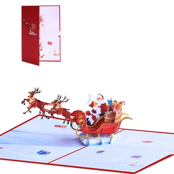 3D-Popup Üdvözlőlapok Repülő Szarvas Kosár Karácsonyi Kártyák újévi Üdvözlőlapok